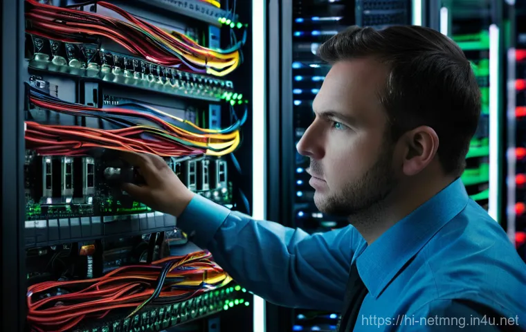 네트워크 관리자를 위한 면접 질문 - **Prompt:** A young, tech-savvy network engineer, wearing business casual attire, is interacting wit...